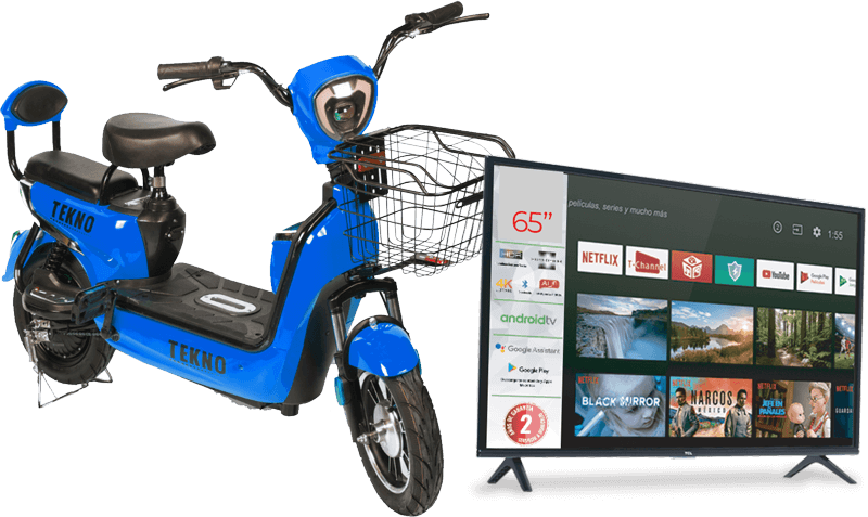 Moto eléctrica y TV 4K 65”